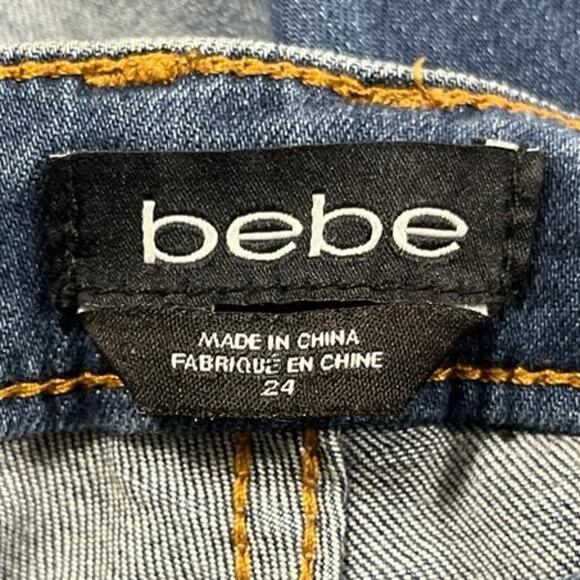 Bebe Women's Blue Distressed Low Rise Stretch Casual Skinny Denim Jeans Size 24 - Picture 5 of 6